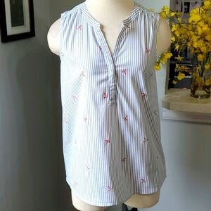 BASS, size small.  Gray stripped with pink umbrellas. Mature, Grannycore. Casual